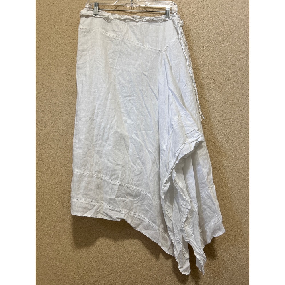 Talbots 12 Linen Handkerchief Hem Skirt White Coastal Boho Lace Trim Midi